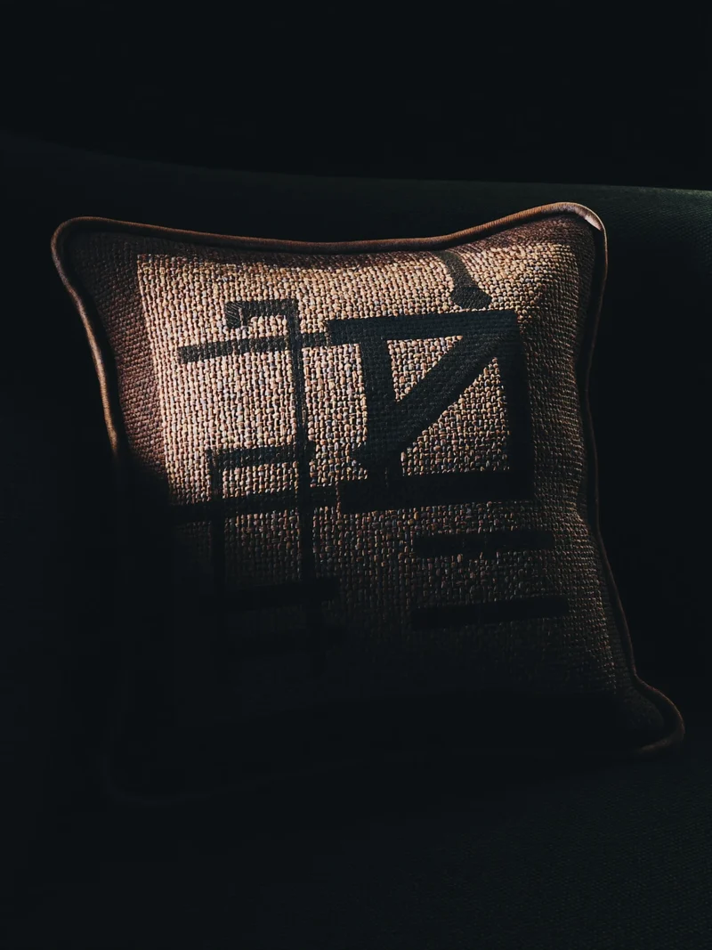 Étude illustrée d'un coussin tissé à bord contrasté